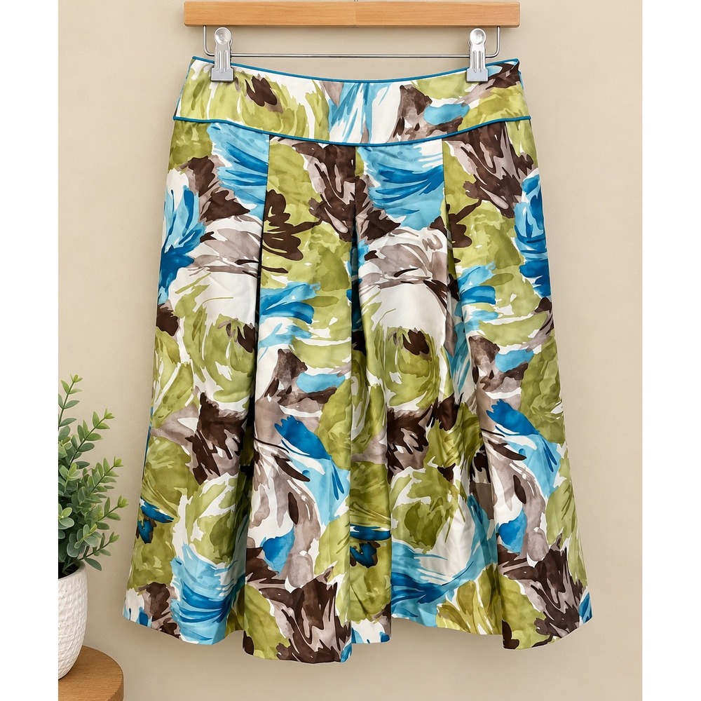 Talbots Petites 100% Silk Abstract Floral A-Line Skirt Quiet Luxury Preppy 4P